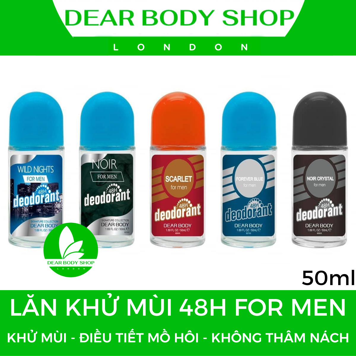 LĂN NÁCH DEAR BODY FOR MEN 50ml - GIẢI PHÁP KHỬ MÙI DƯỚI CÁNH TAY - ĐIỀU TIẾT MỒ HÔI - CÂN BẰNG ĐỘ pH