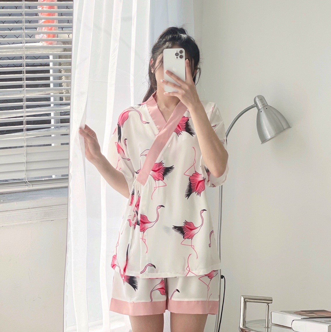 Đồ Bộ Nữ, Đồ Bộ Mặc Nhà, Pijama Kimono Lụa Cao Cấp Mềm Mịn Họa Tiết Dễ Thương Freesize dưới 62kg