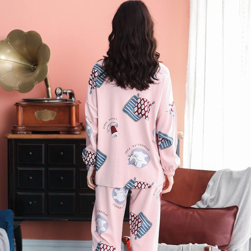 Đồ bộ Thu Đông nữ mới nhất, vải cotton 100% mềm mại thoáng khí, màu hồng tôn da, họa tiết và thiết kế độc