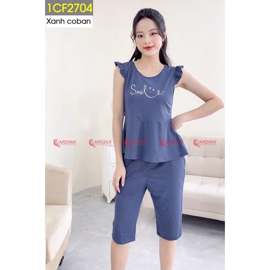 Đồ Bộ Nữ  Bộ Mặc Nhà Chất Cotton Nhật Cao Cấp Tay Bèo Quần Lửng Hoạ Tiêt In Chữ 1CF27
