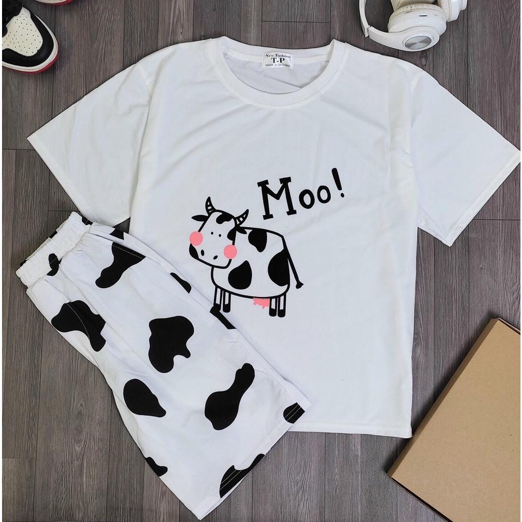 Sét đồ bộ mặc nam nữ logo bò sữa được may từ chất thun cotton mềm mịn ,thoáng mát freesize từ (43-68kg)