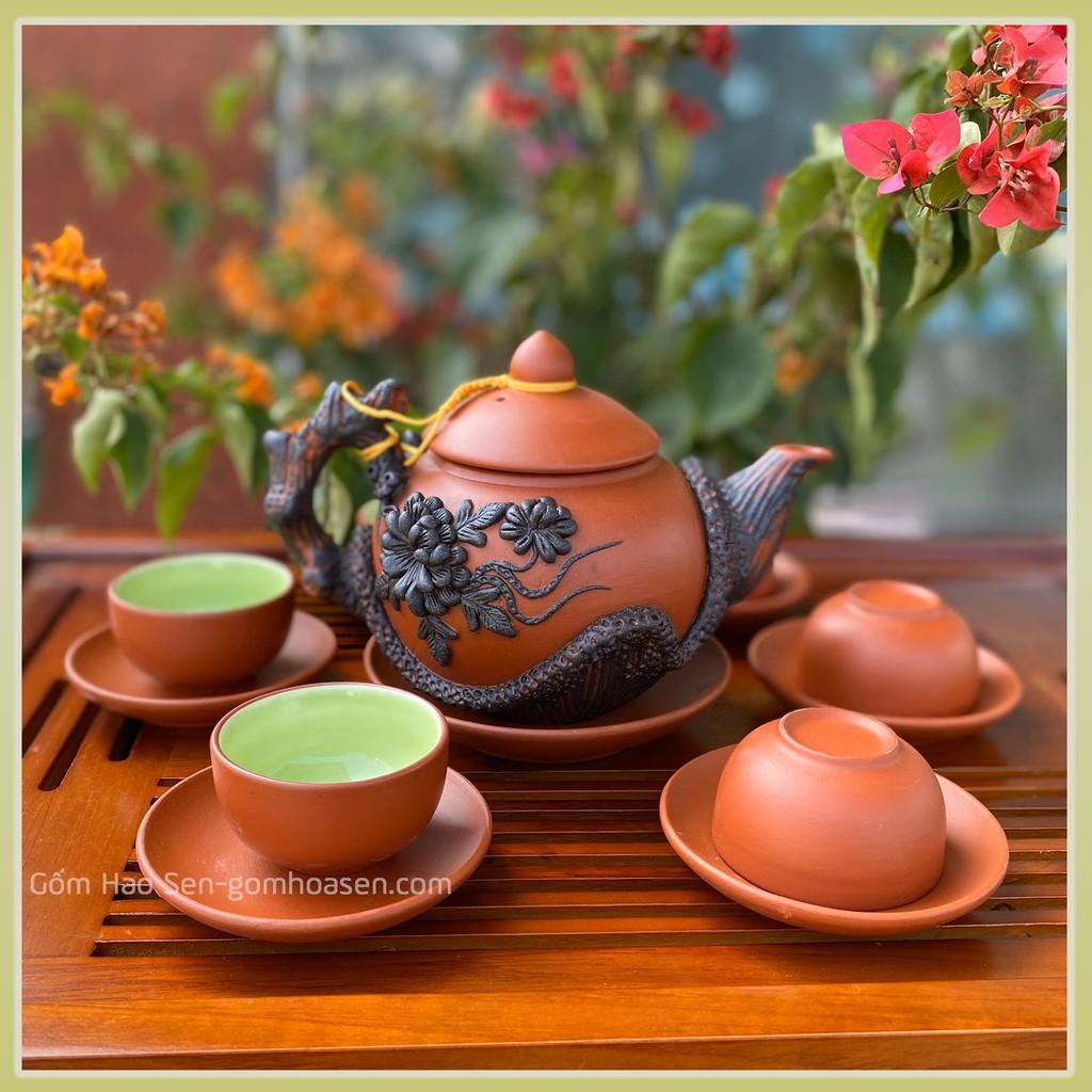 Bộ Ấm Chén Tử Sa Đắp Nổi Hoa Phù Dung
