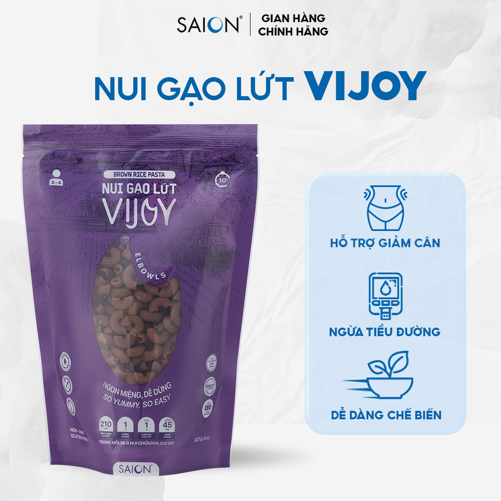 Nui gạo lứt ống ngắn VIJOY Thuần nhiên Eat Clean Siêu Ngon Túi 227g