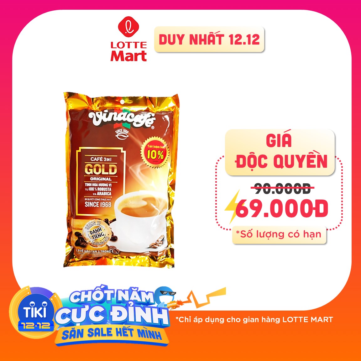 Bịch 40 Gói Cafe Hòa Tan 3 In 1 Gold Orinal Vinacafé 20g / Gói (Bao Bì Mới)