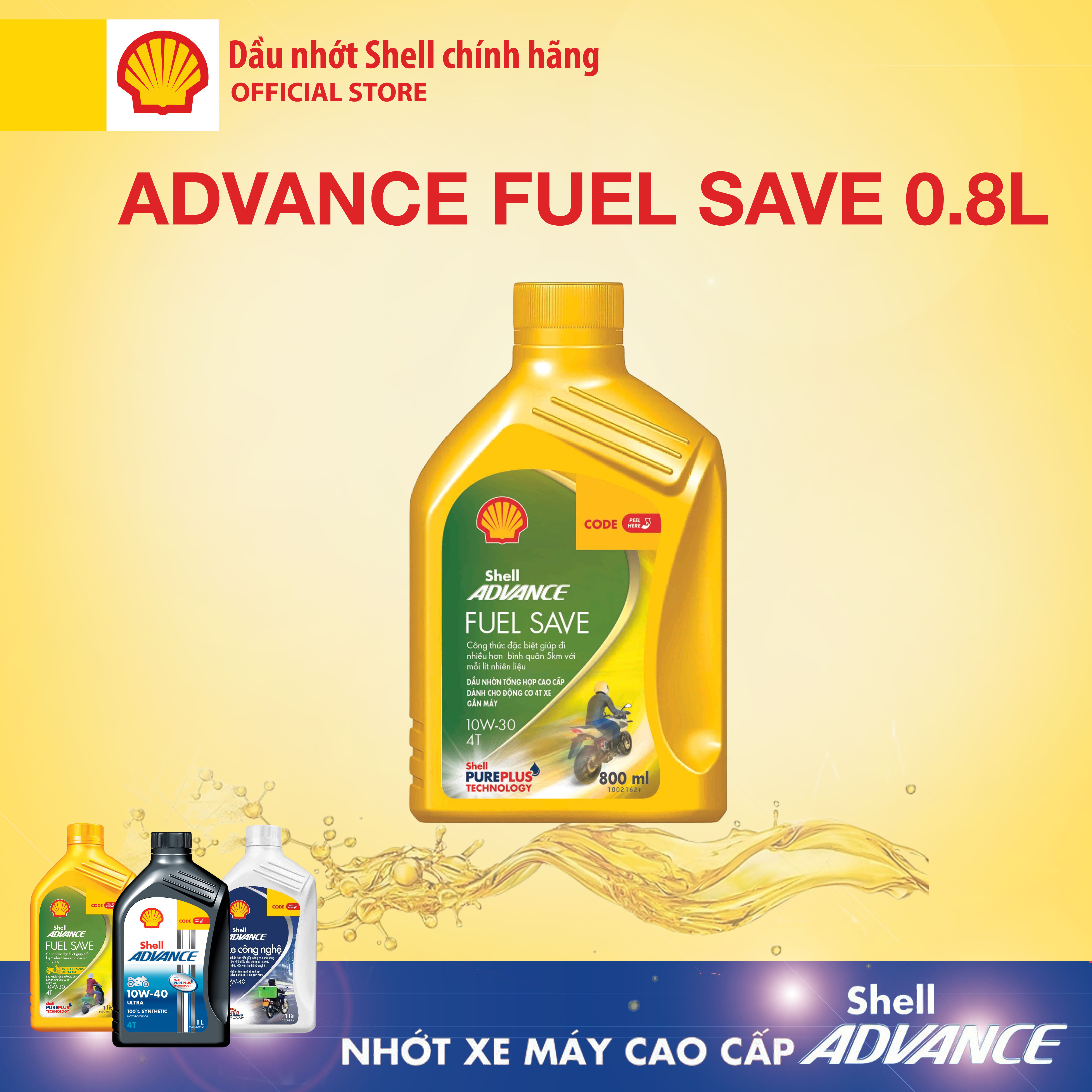 Dầu nhớt xe máy 4T Shell Advance FUEL SAVE 10W30 SN 0.8L