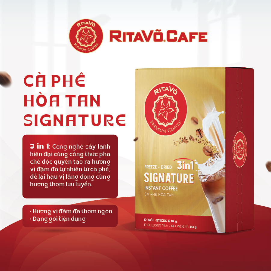Cà phê hoà tan Rita Võ Cafe 3in1 signature [Hộp 216g x 12 gói]