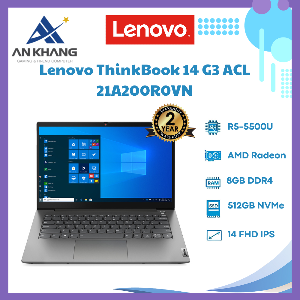 Laptop Lenovo ThinkBook 14 G3 ACL 21A200R0VN (R5-5500U/8GB/512GB PCIE/14.0 FHD/WIN11/XÁM) - Hàng Chính Hãng - Bảo Hành 24 Tháng