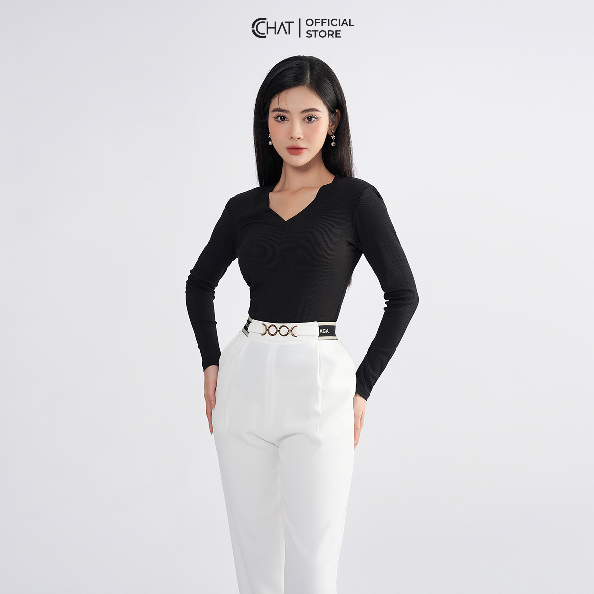 Quần Baggy Nữ  Kiểu Cạp Chun Phối Đai Xích Chất Tuytsi Mềm Mịn 22QDS2008BT