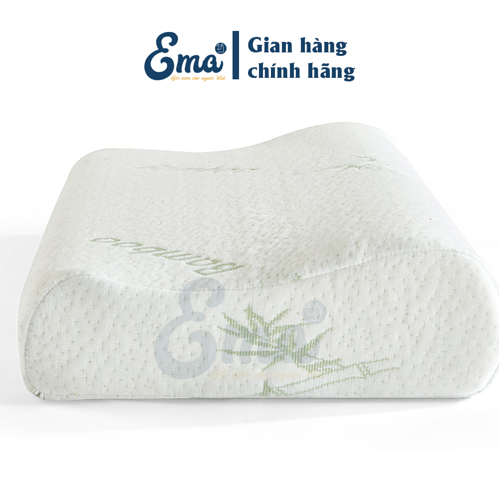 Gối ngủ cao su non vỏ sợi tre kháng khuẩn cao cấp cho người lớn EMA - Phong cách Nhật Bản - Chống đau mỏi cổ vai gáy, ngủ ngáy - KT 50x30x10cm