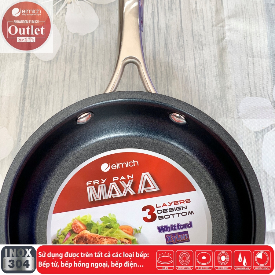 Chảo Chống Dính Inox 304 3 lớp Đáy Từ Chống Dính ELMICH MaxA 3760 16cm/3761 20cm/3762 24cm/3763 26cm