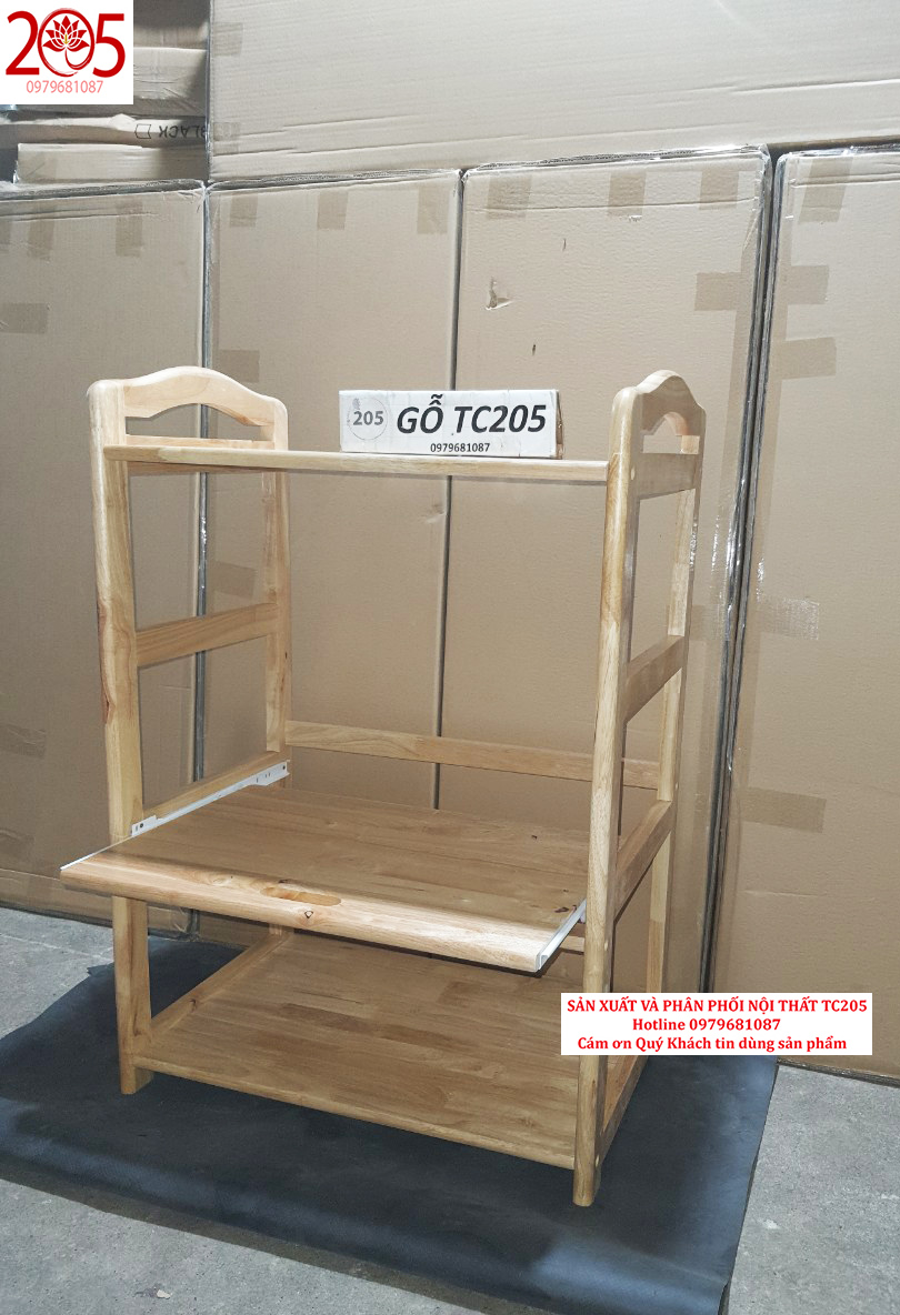 Kệ vi sóng 3 tầng gỗ cao su 100% - 205 TC