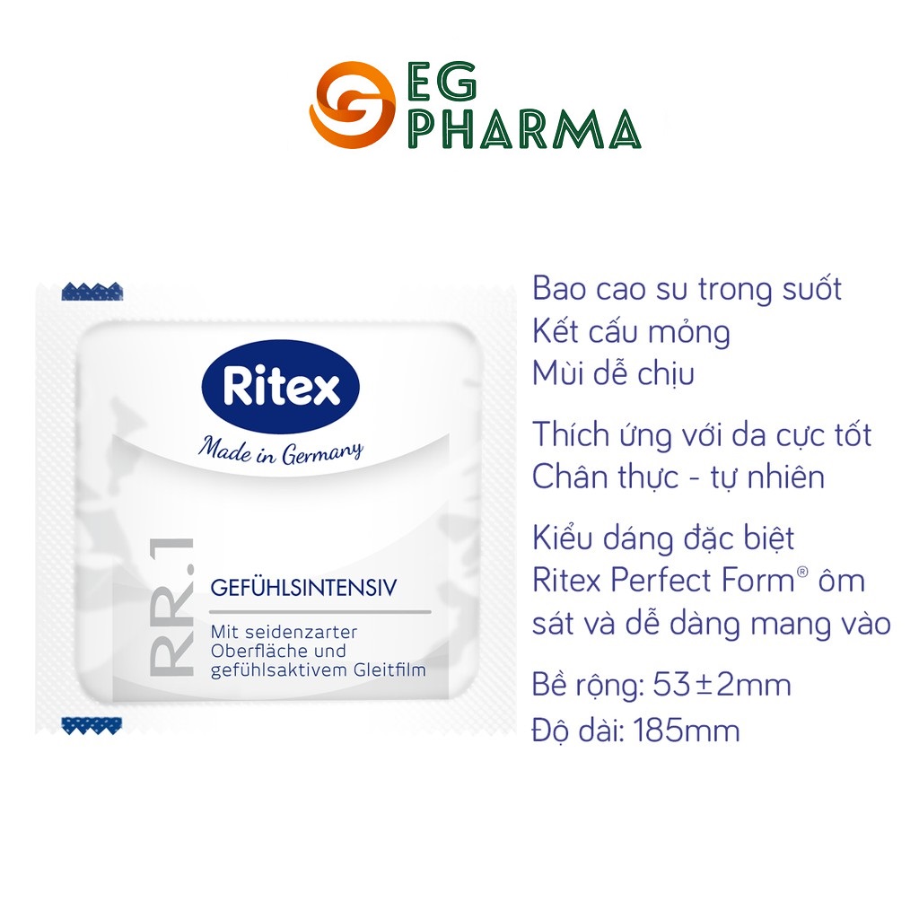 Bao cao su Ritex RR1 trong suốt, mềm mịn, siêu bền hộp 10 bao - Hàng nhập khẩu chính hãng