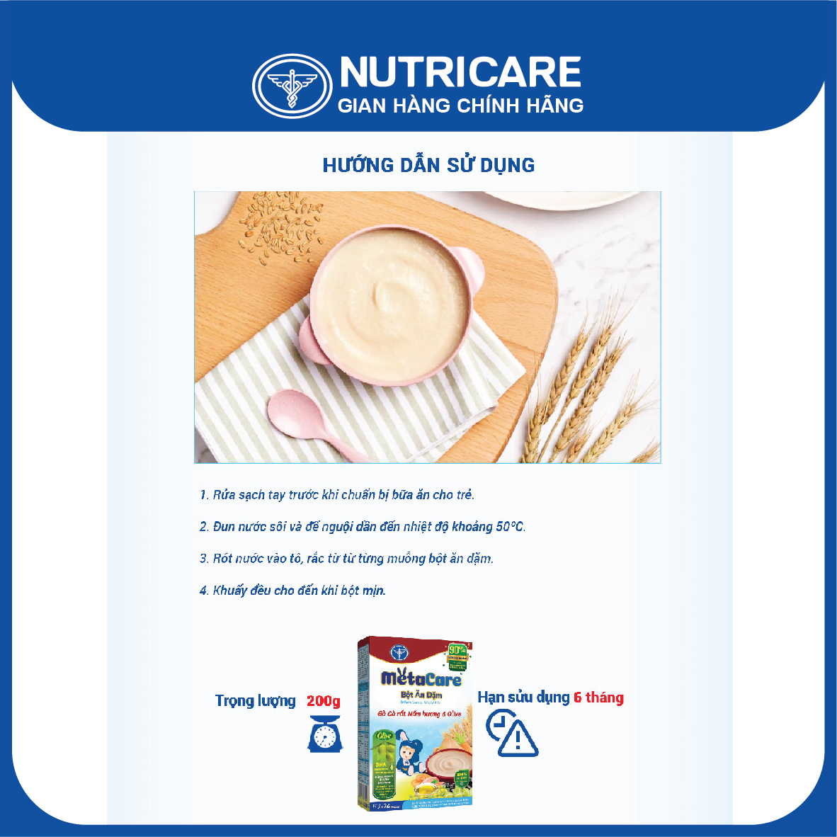 Bột ăn dặm Nutricare Metacare Gà cà rốt nấm hương &amp; olive 200g