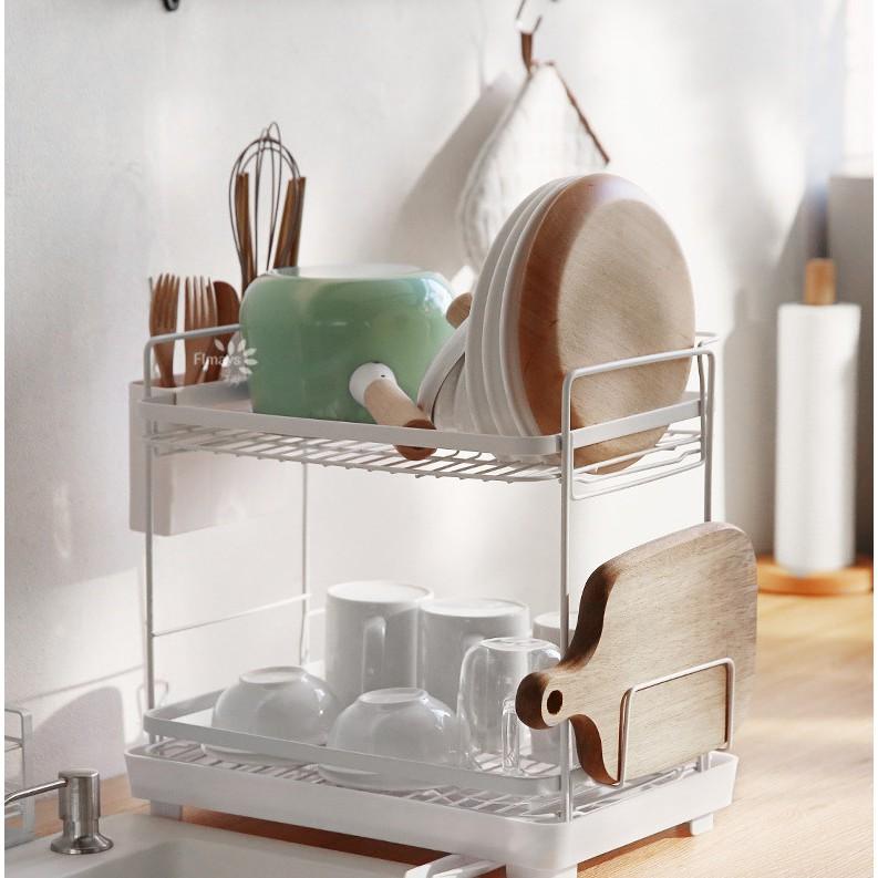 KỆ ĐỰNG CHÉN ĐĨA 2 TẦNG RÁO NƯỚC UBARA White - Home and Garden