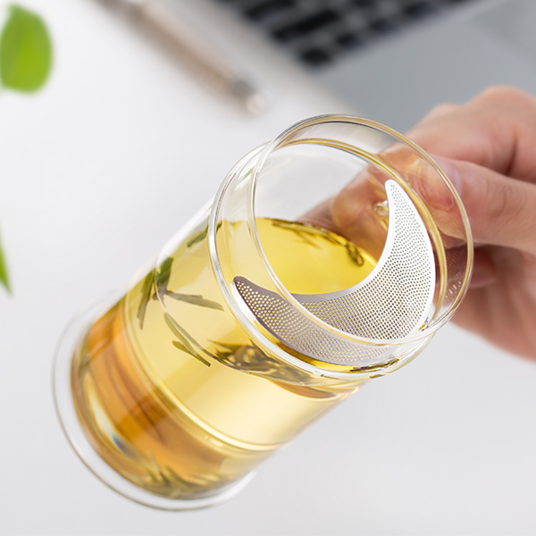 Ly lọc trà thủy tinh chịu nhiệt lưới lọc bán nguyệt LC005 400ml