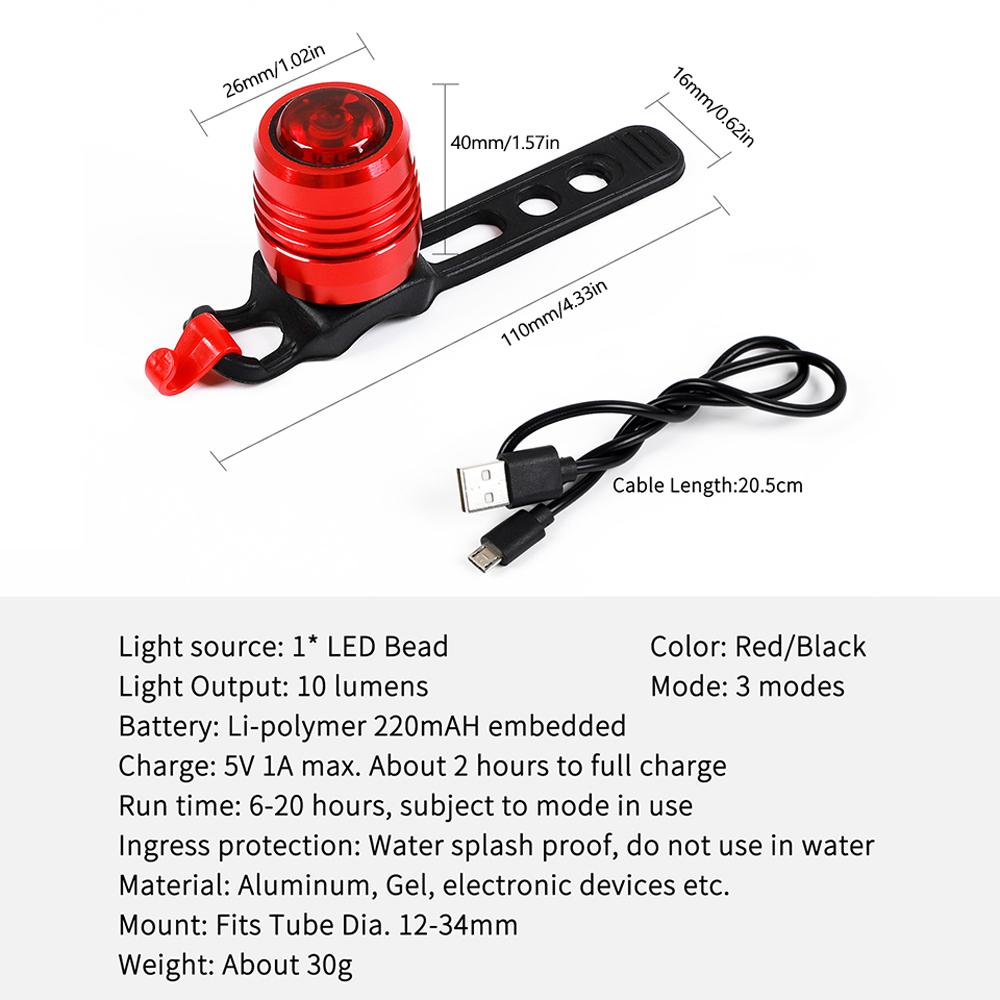 Đèn LED phía sau xe đạp chống thấm nước WEST BIKING sạc USB 3 chế độ cảnh báo