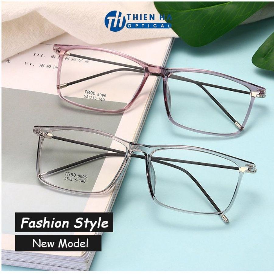 Gọng kính cận vuông Thiên Hà Optical unisex chất liệu nhựa nhẹ dáng vuông càng mảnh nhiều màu phù hợp cả nam nữ TH8095