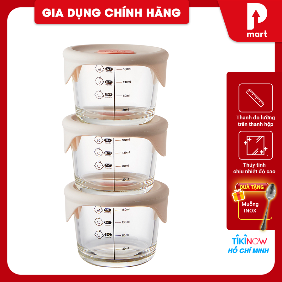 Hộp đựng thức ăn cho bé Lock&amp;Lock có vạch chia 230ml x 3 hộp LLG508S3- Tặng Muỗng Inox