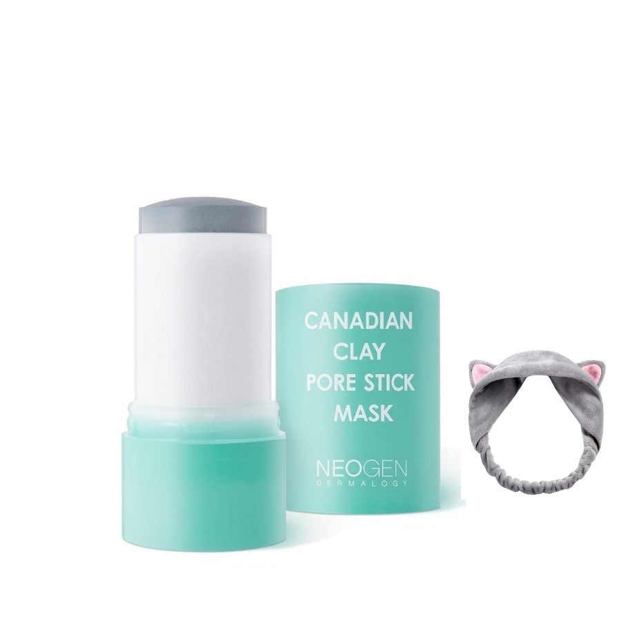 Thanh lăn đất sét giảm mụn đầu đen Neogen Canadian Clay Pore Stick Mask 28g + Tặng Kèm 1 Băng Đô Tai Mèo (MÀu Ngẫu nhiên)