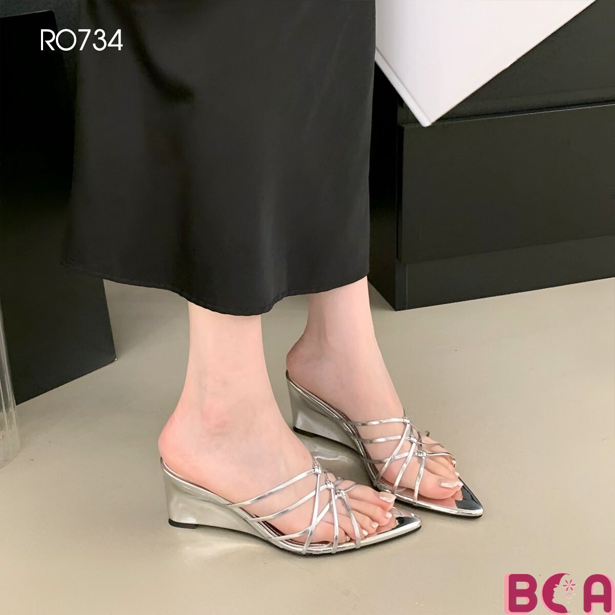 [SANG TRỌNG + QUYẾN RŨ] Giày Nữ Đi Tiệc Đế Xuồng Cao 5 Phân RO734 ROSATA Quai Mảnh Đan Xen Tôn Chân Tôn Dáng