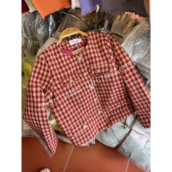 Áo khoác dạ tweed đỏ khuy vàng hàng QC
