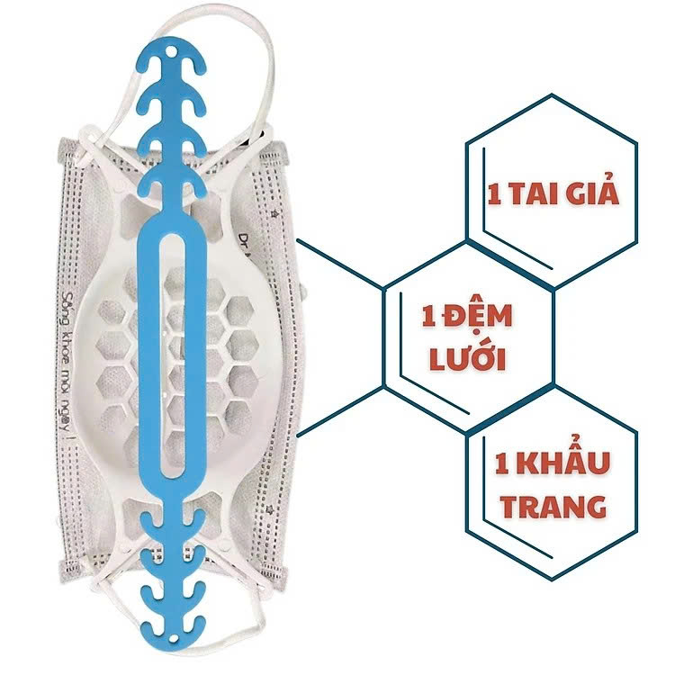 COMBO 3 Món 1 Khung + 1 Khẩu Trang + 1 Đai Nhựa Dẻo Đeo Dây Khẩu Trang Tai Giả Cao Su Mềm Chống Đau Tai Khi Đeo Khẩu Trang Silicon Không Hôi Có Lỗ Cột Tóc Đệm Lưới Nâng Khung Đỡ 3DSilicagel Thoáng Khí Giúp Dễ Thở Không Dính Son - Giao Màu Ngẫu Nhiên
