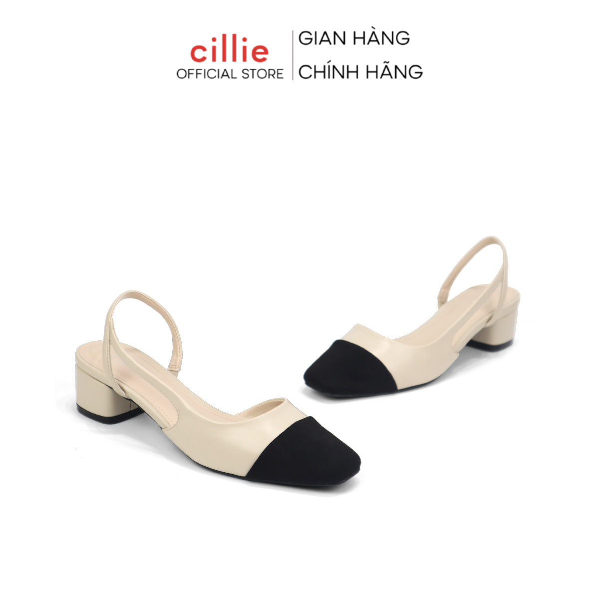 Giày sandal cao gót bít mũi phối màu thời trang Cillie 1114