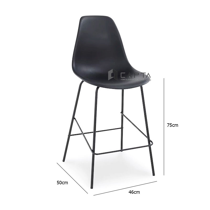 Ghế quầy bar nhựa chân sắt CB DSW2-S Nội thất Capta Ghế bar chân cố định lưng tựa cao cho nhà hàng cafe Ghế quầy thuốc chân cao 75 cm Plastic bar stool - Trắng