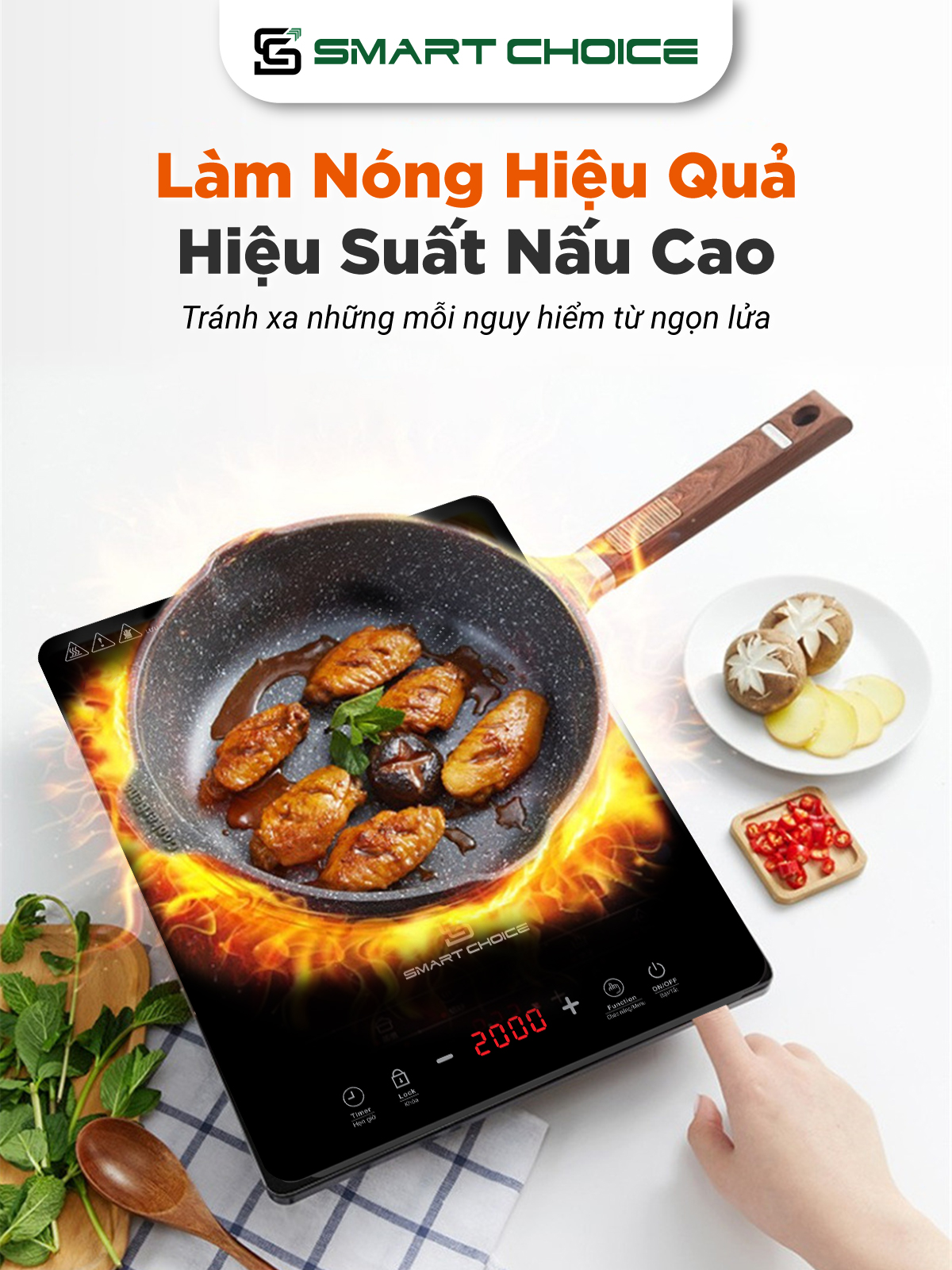 Bếp Từ Cảm Ứng SmartChoice Hàng Chính Hãng SCG-BTD003, Mặt Kính Ceramic Chống Thấm Nước Chống Mài Mòn