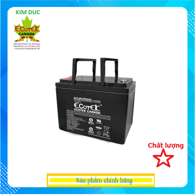 Ắc quy ECOTEK, ECT-UP1275VA16,12V75AH - Dùng cho Bộ Lưu Điện - Hàng Chính Hãng