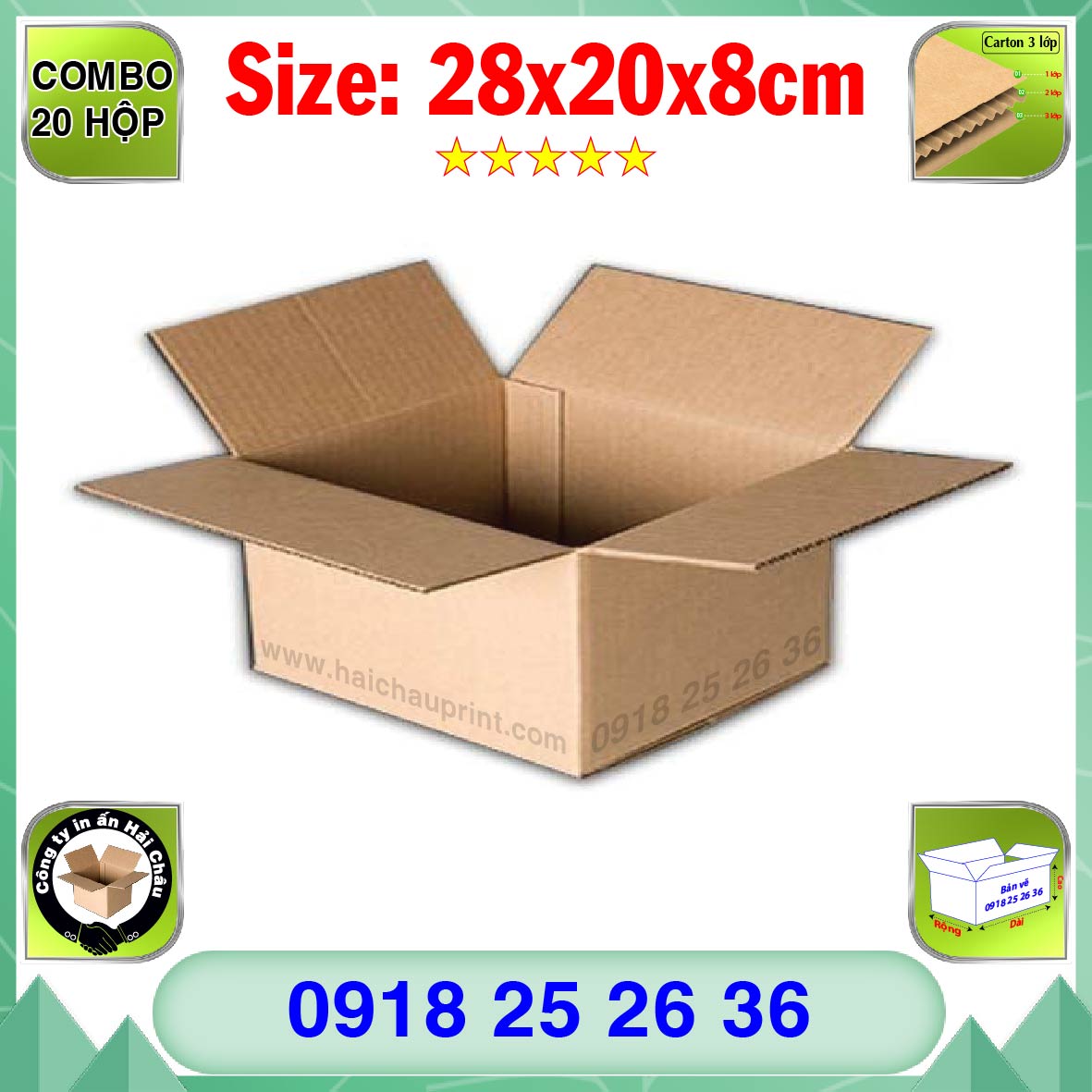  20 Hộp Carton, KT: 28x20x8cm, Hộp carton, Thùng carton, Hộp đóng hàng, Thùng đóng hàng, Hộp carton 3 lớp...