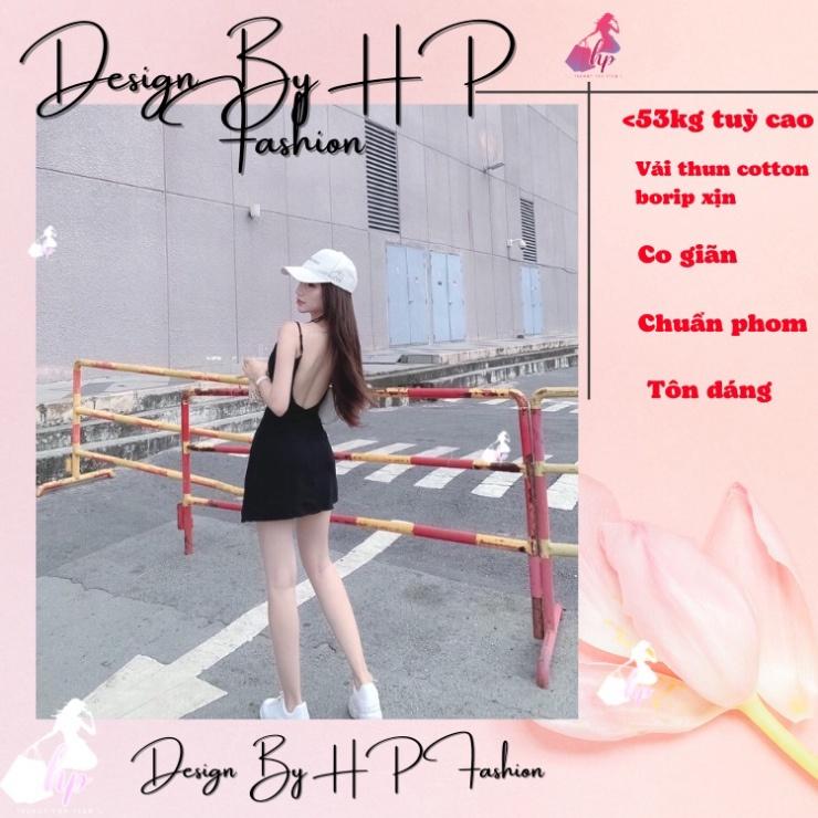 Váy 2 dây hở lưng, đầm dáng ngắn xẻ tà body dáng xoè màu đen dự tiệc sang chảnh hàn quốc có mút ngực VD109   -TEEN