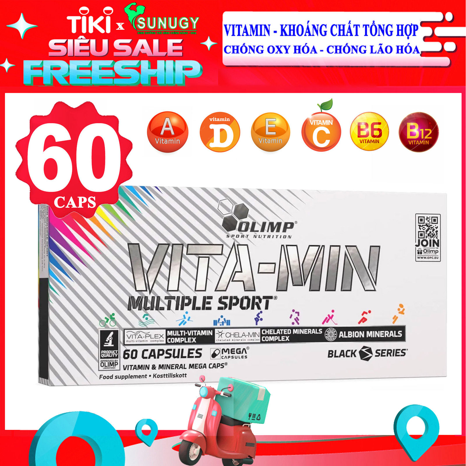 Viên VITAMIN MULTIPLE SPORT của Olimp Sport hộp 60 Viên hỗ trợ bổ sung vitamin và khoáng chất cao cấp cho người tập thể thao