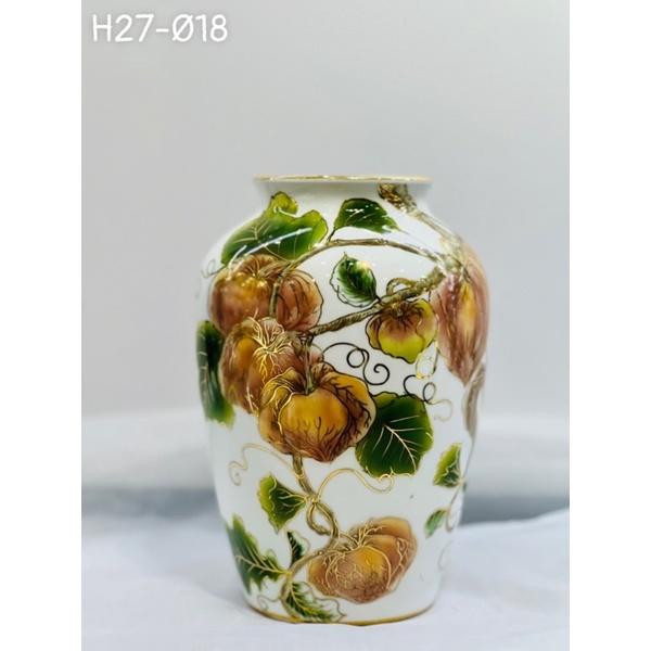 Bình cắm hoa- trưng bày, họa tiết vẽ thủ công 3D viền vẽ vàng. Gốm sứ Bát Tràng cao cấp.