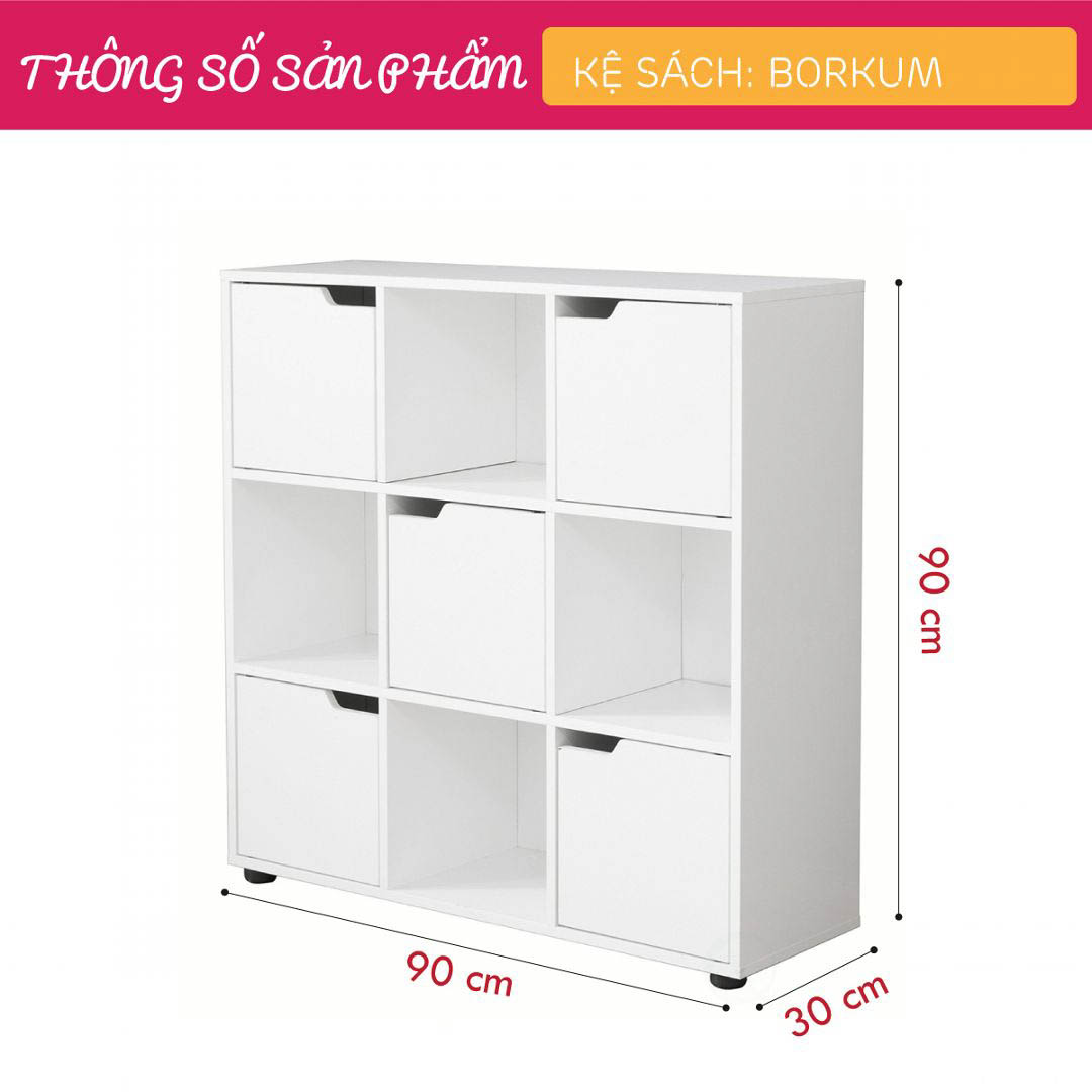 Kệ sách, kệ trang trí gỗ hiện đại SMLIFE Borkum  | Gỗ MDF dày 17mm chống ẩm | D90xR30xC90cm