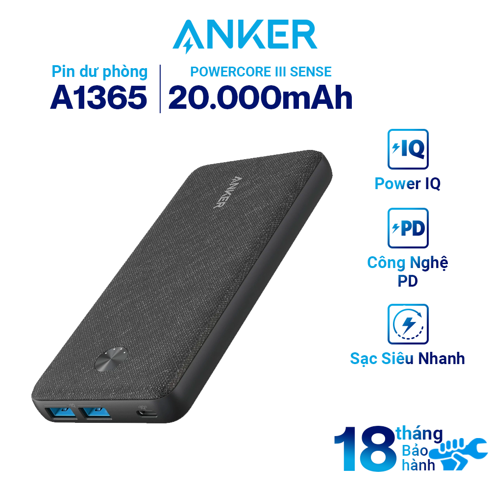 Pin Sạc Dự Phòng Anker Powercore III Sense 20000mAh A1365 3 Cổng Type-C và USB-A - Hàng Chính Hãng