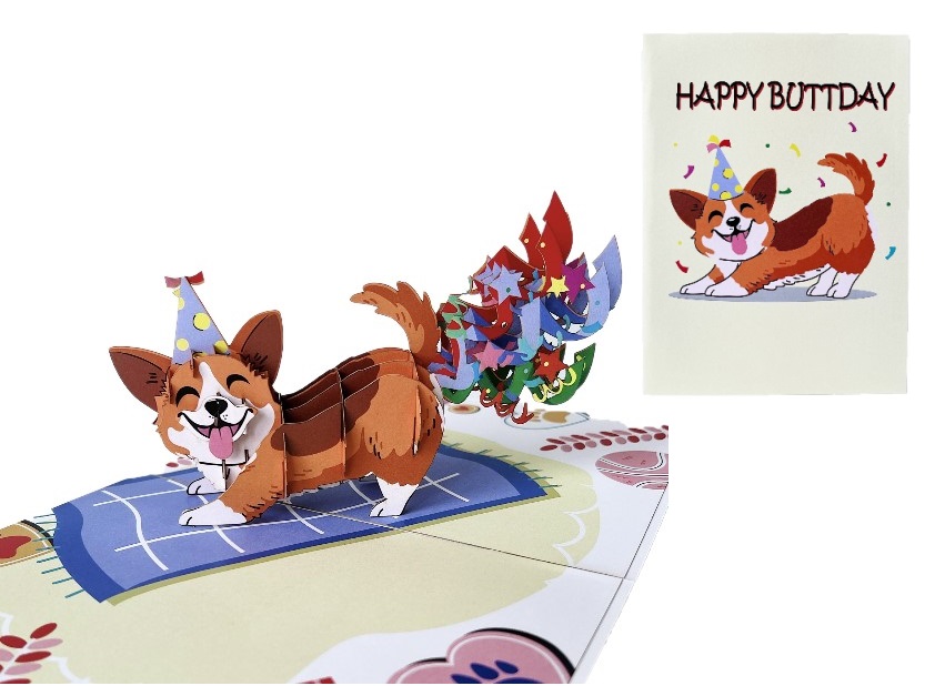 Thiệp 3D Pop Up Chó Corgi Sinh Nhật – Thiệp Chúc Mừng Sinh Nhật Hài Hước, Đáng Yêu, B29