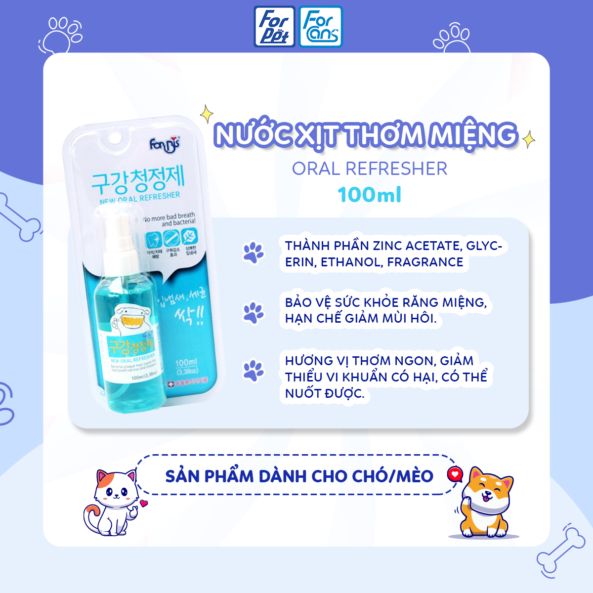 Nước Xịt Thơm Miệng Cho Thú Cưng Forcans 100ml