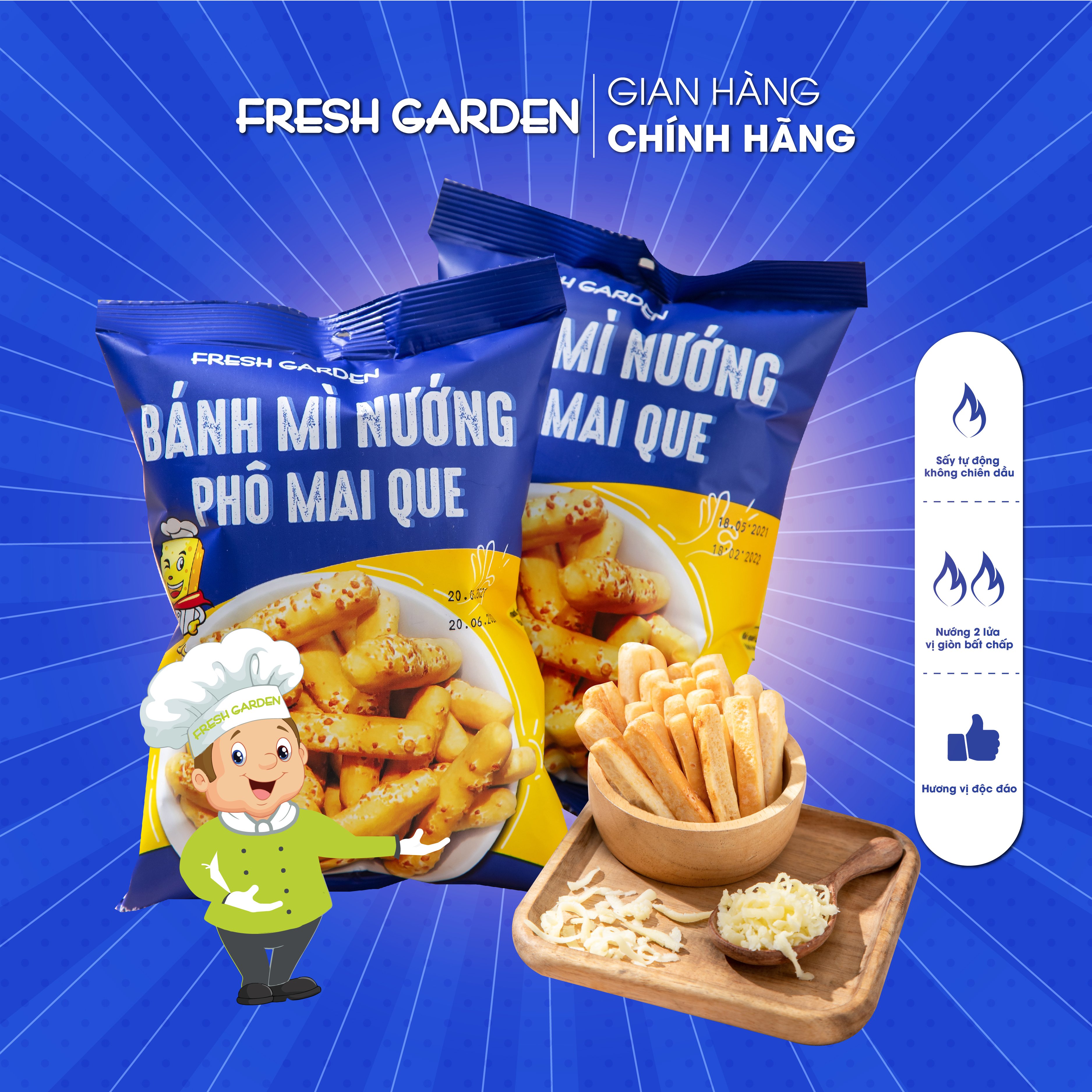 Snack Bánh Mì Nướng Phô Mai Que FRESH GARDEN Giòn Xốp Béo Thơm Phô Mai Siêu Cuốn Gói 52g