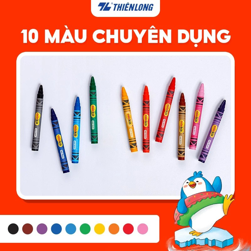 Bút sáp 10 màu CR-C015 hộp giấy - Thiên Long