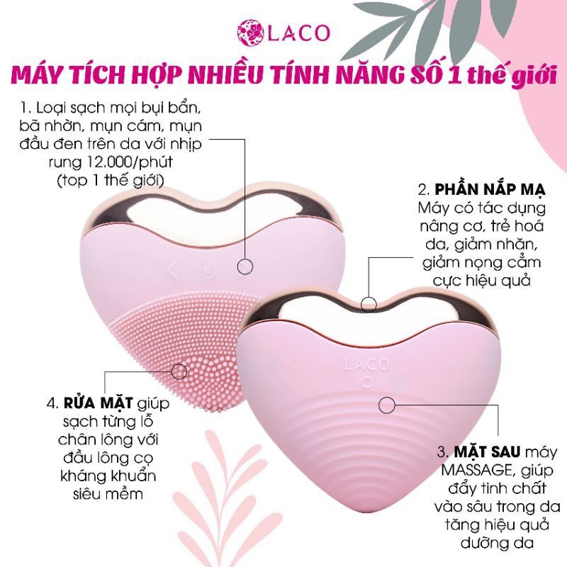 Máy rửa mặt LACO LUXURY Chính hãng tặng test sửa rửa mặt - Làm sạch sâu, massage, nâng cơ, tan nọng cằm, đẩy tinh chất