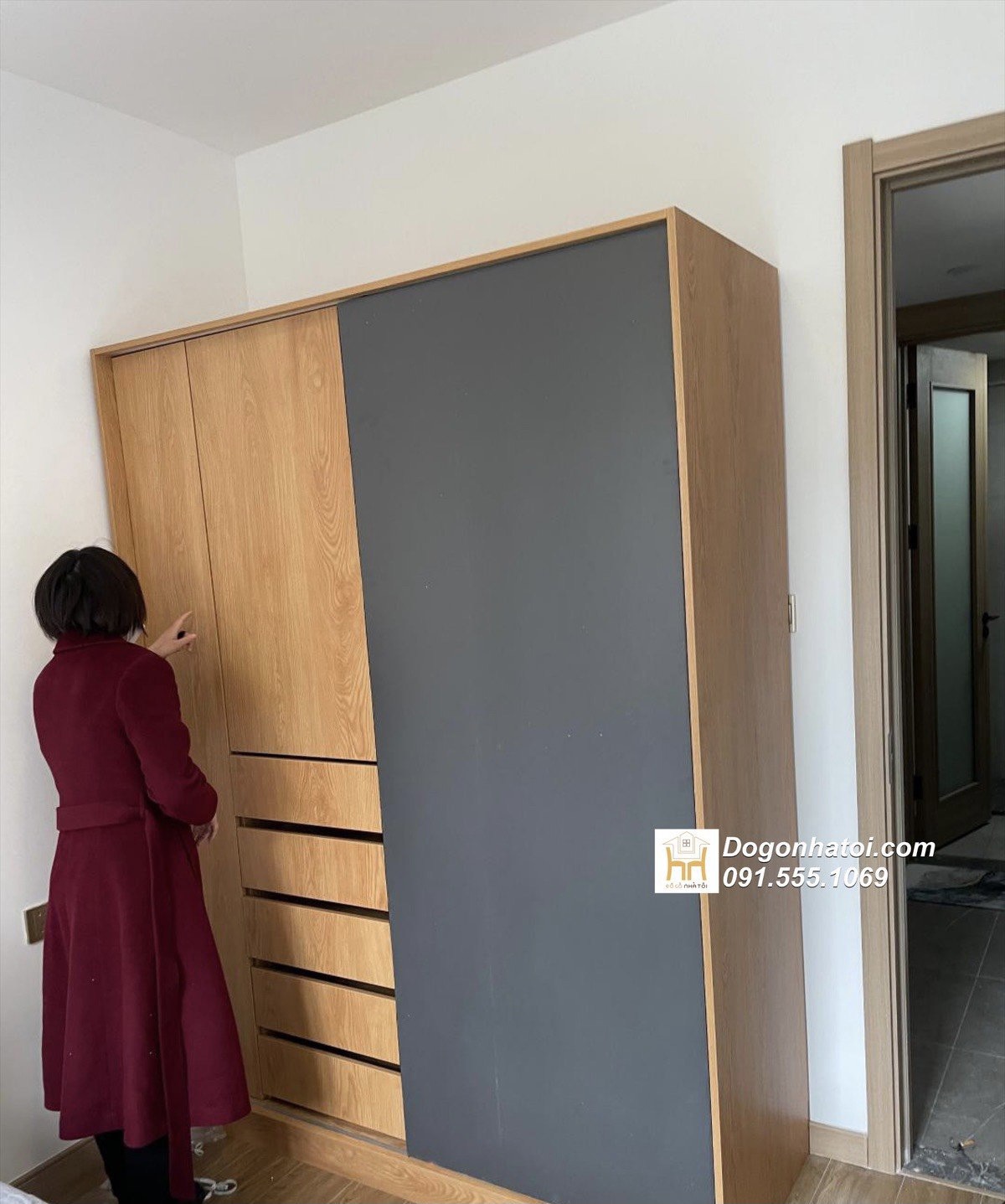 Tủ quần áo cửa lùa gỗ mdf đẹp 2m x 1m8 - TA201