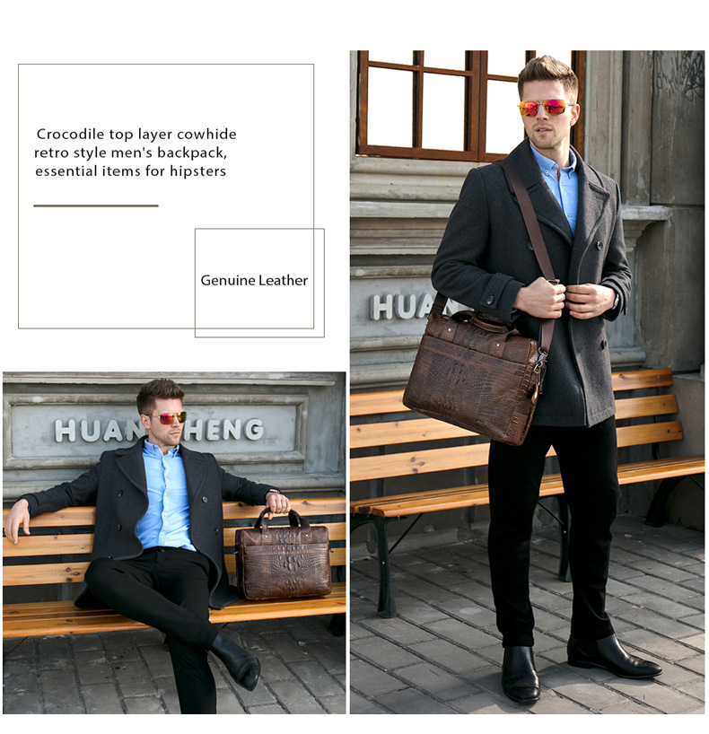 Túi xách nam DA BÒ THẬT họa tiết cá sấu – BEE GEE CCS5549