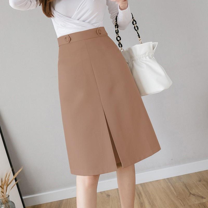 Chân váy dài công sở chữ A xẻ trước ulzzang CHERRY váy công sở dáng dài chữ A kiểu dáng midi thanh lịch CHERRY V057