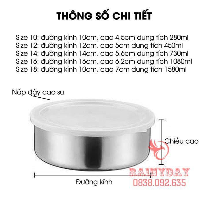 Bộ 5 hộp thố inox đựng bảo quản thực phẩm thức ăn trong tủ lạnh có nắp đậy silicon hút chân không