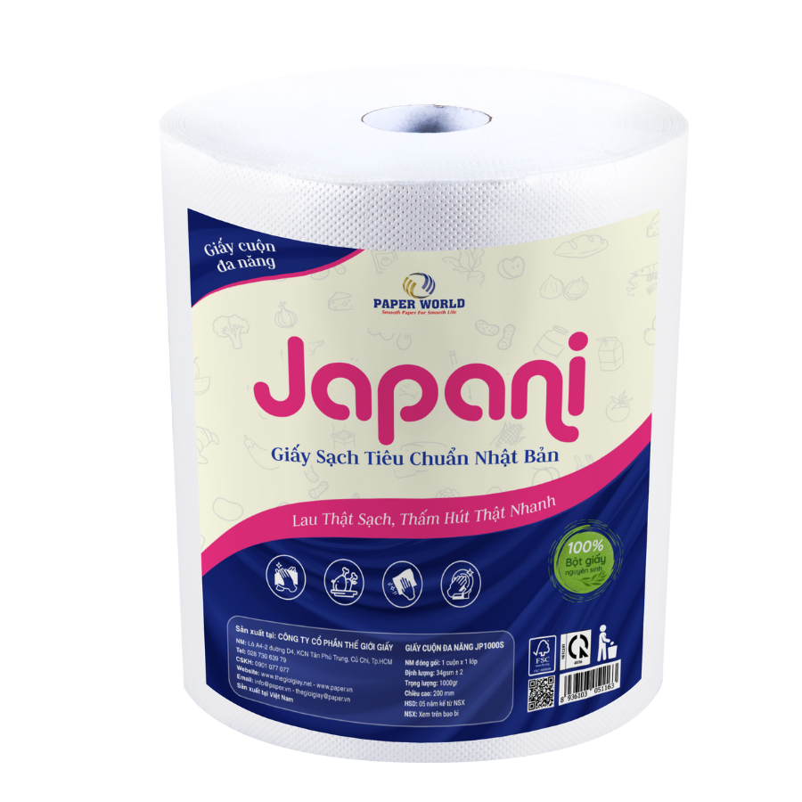 Combo 2 cuộn giấy lau bếp đa năng Japani1000S dùng vệ sinh đa năng hai lớp cắt sheet 35cm - 1000gr