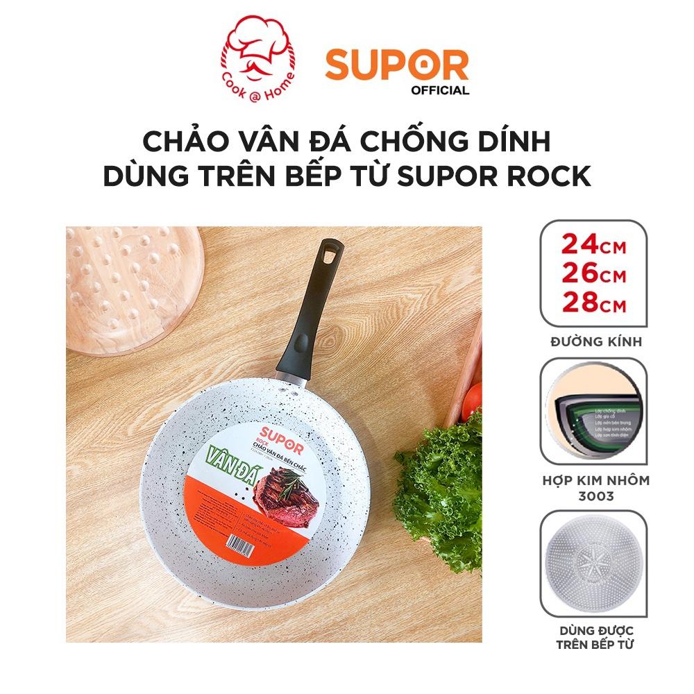 Chảo vân đá chống dính dùng trên bếp từ Supor Rock size 24, 26, 28cm F23A24IH F23A26IH F23A28IH