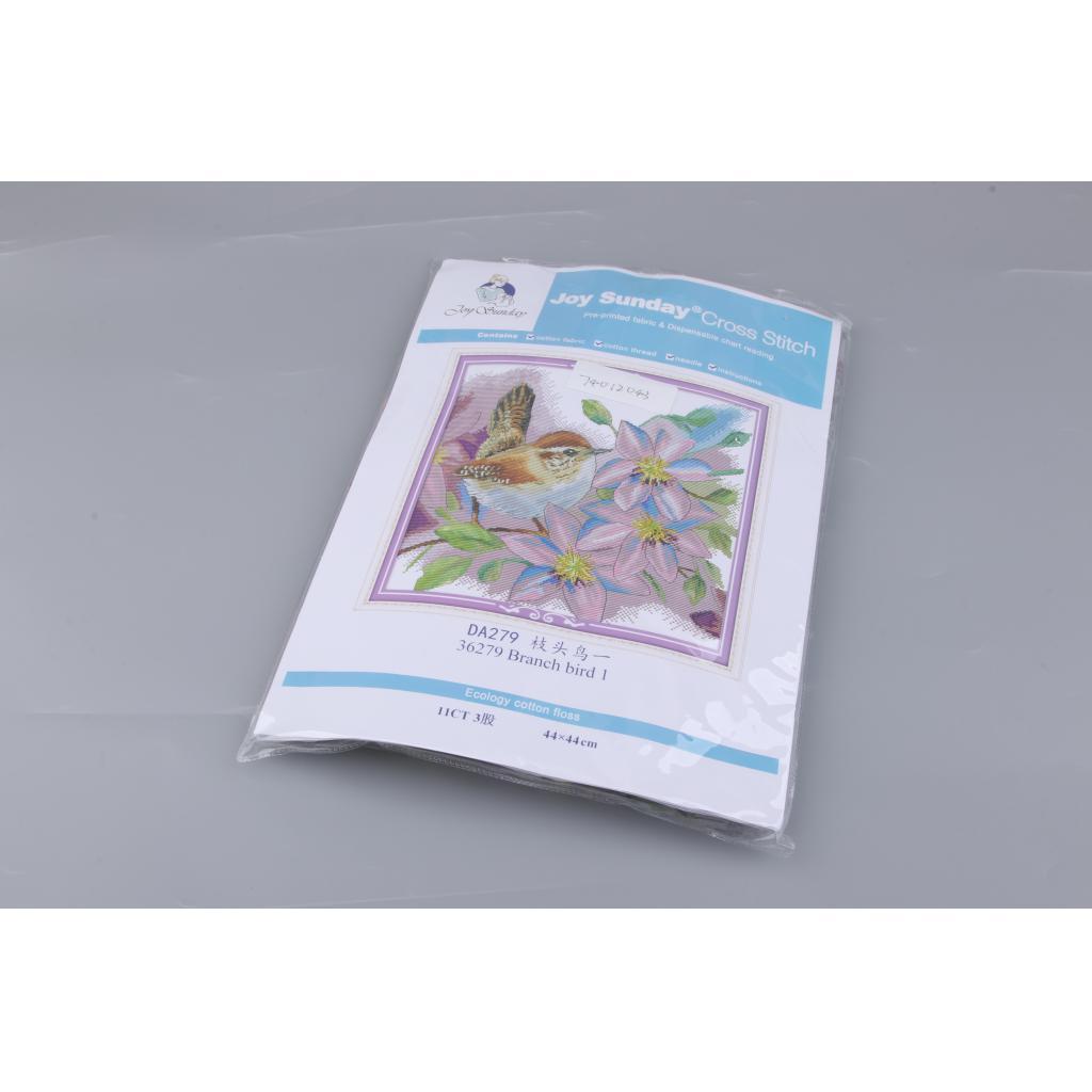 Stamped Cross Stitch Kit for Adults Printed Flower & Bird Pattern Embroidery Kit with Presorted Cotton Thread, Fabric, Needle and Instruction