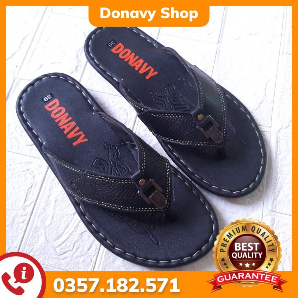 DÉP XỎ NGÓN NAM DA BÒ THẬT 100% ĐÍNH KHUY