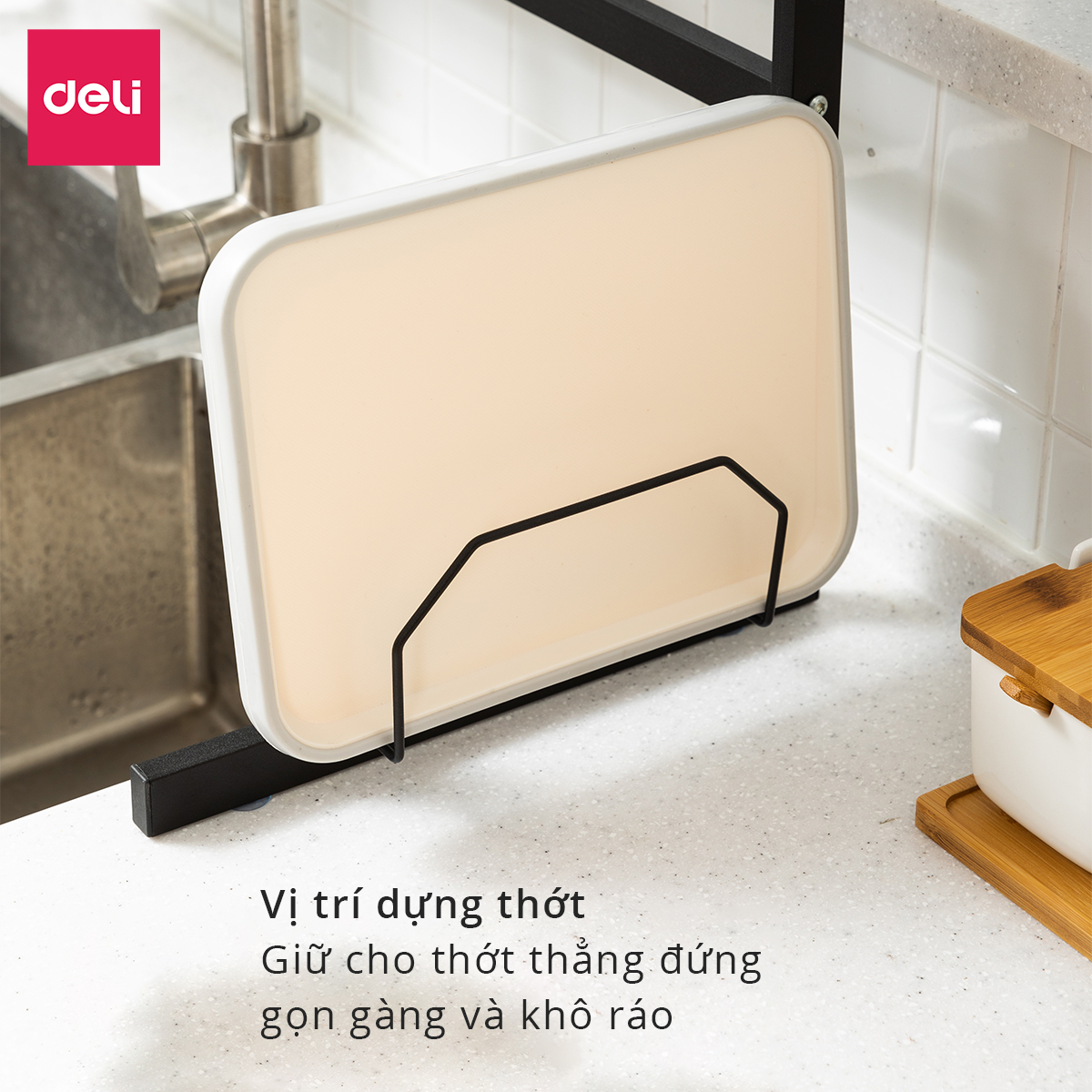 Kệ Chén Bát Nhà Bếp Đa Năng Deli - Chống Xước Sơn Đen Tĩnh Điện Giá Úp Bát Trên Bồn Rửa Ráo Nước - Kèm Các Phụ Kiện Treo Ống đũa, Dao Kéo, Có Thể Kéo Dãn Thông Minh Tuỳ Loại - Nhiều Kích Cỡ - VS700